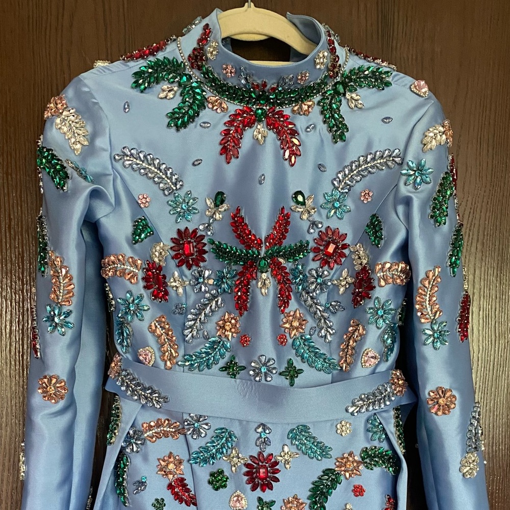 Embellished Light Blue Beaded Dress custom made